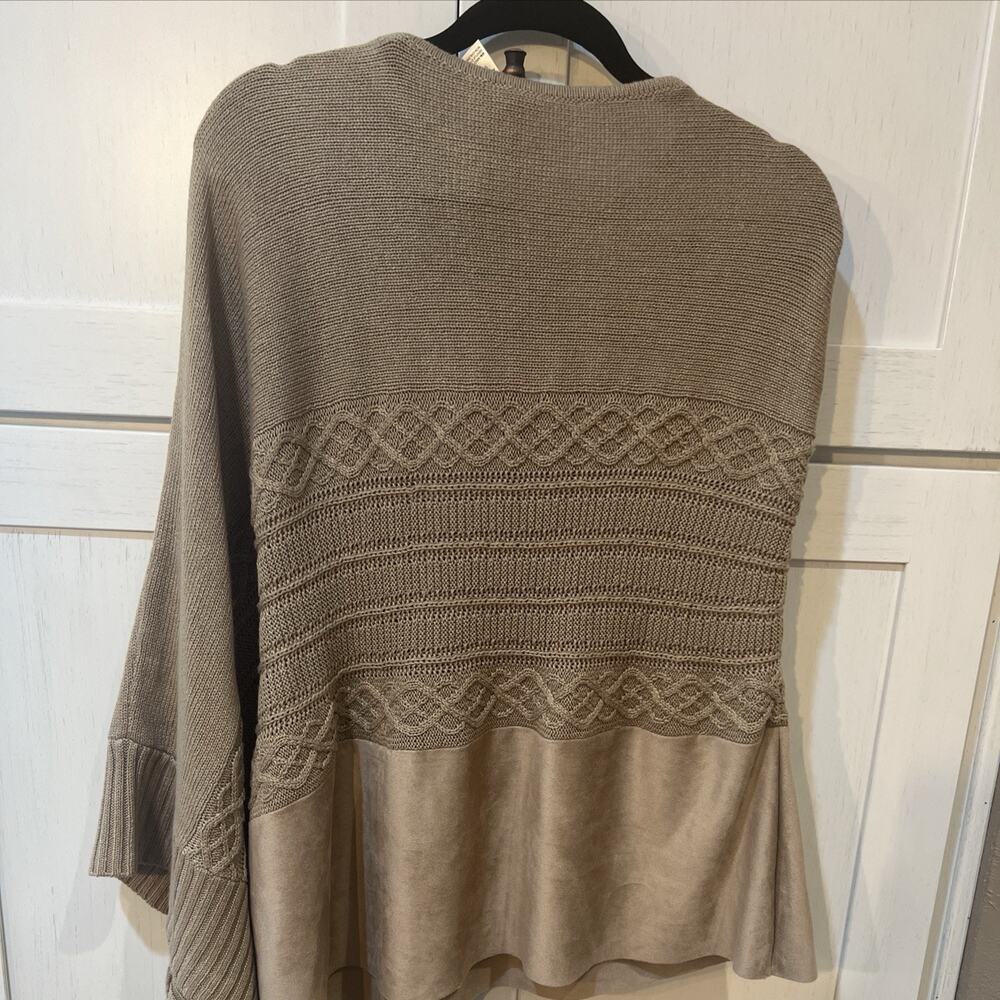 Chico s sueded trim knit poncho tan brown asymmetrical size xl. - Picture 6 of 8